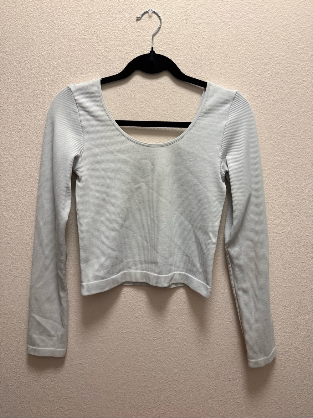 wild fable White Ribbed Scoop Neck Long Sleeve Top